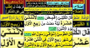 4 [ الكليني والطوسي: وفاته(صلى الله عليه وآله وسلم) في (12 ربيع الأول)]